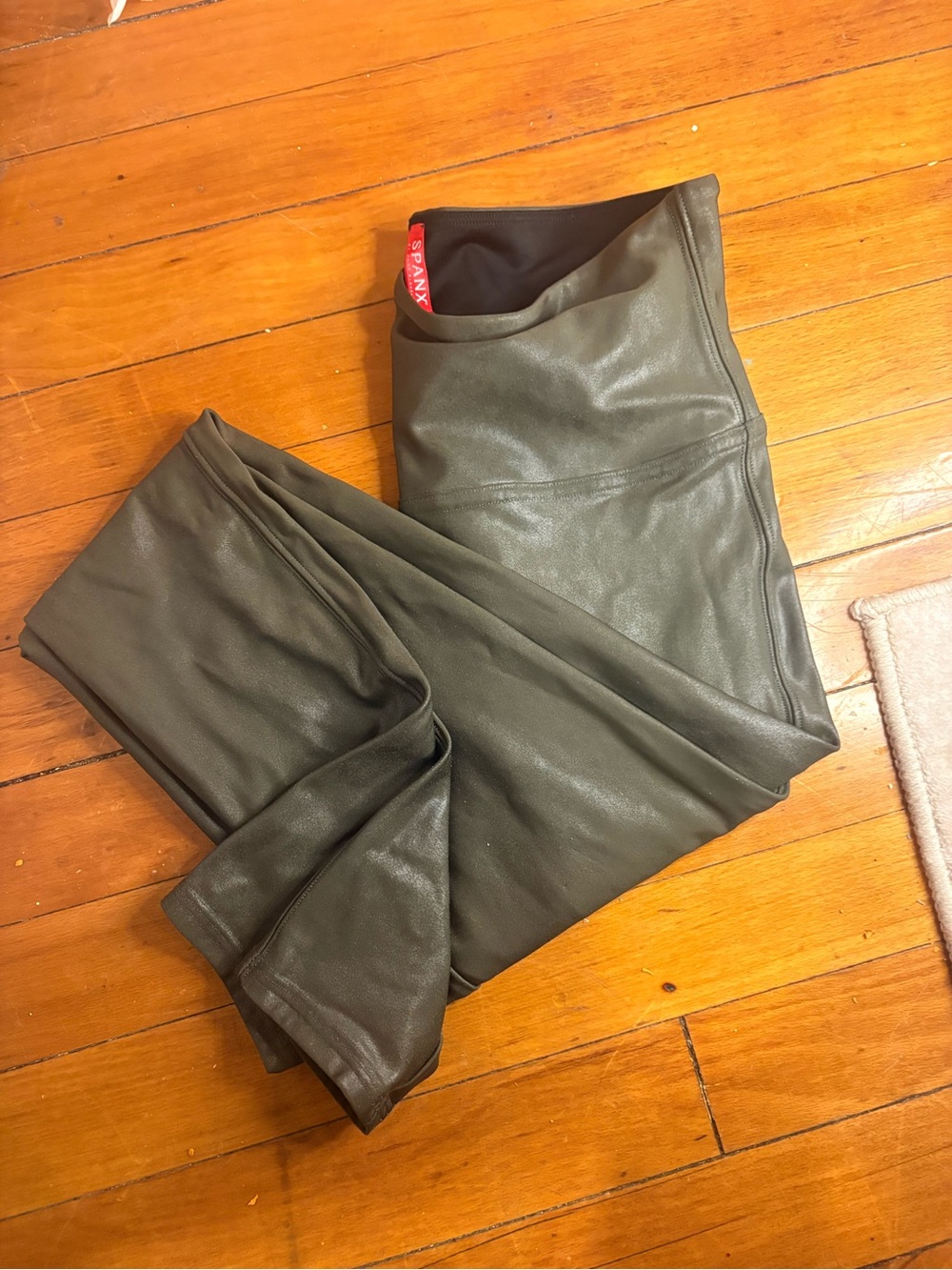 SPANX Olive Green Faux-Leather Leggings
